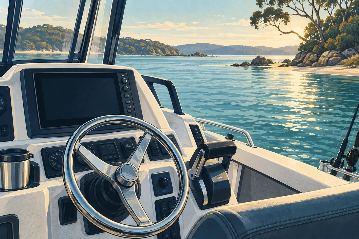 Illustrated boating scene supporting this fishing buying guide