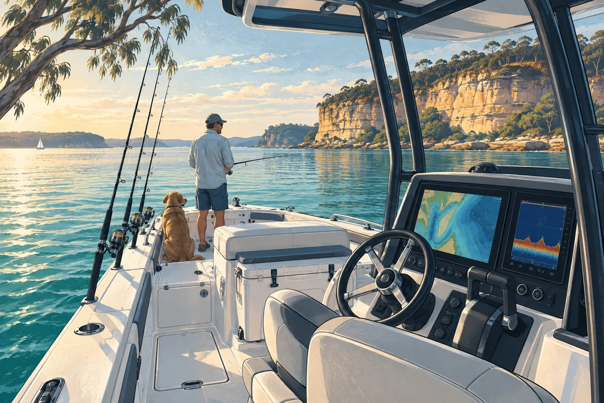 Editorial illustration of fishing boats & electronics