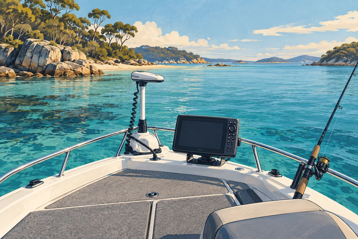 Illustrated boating scene supporting this fishing buying guide
