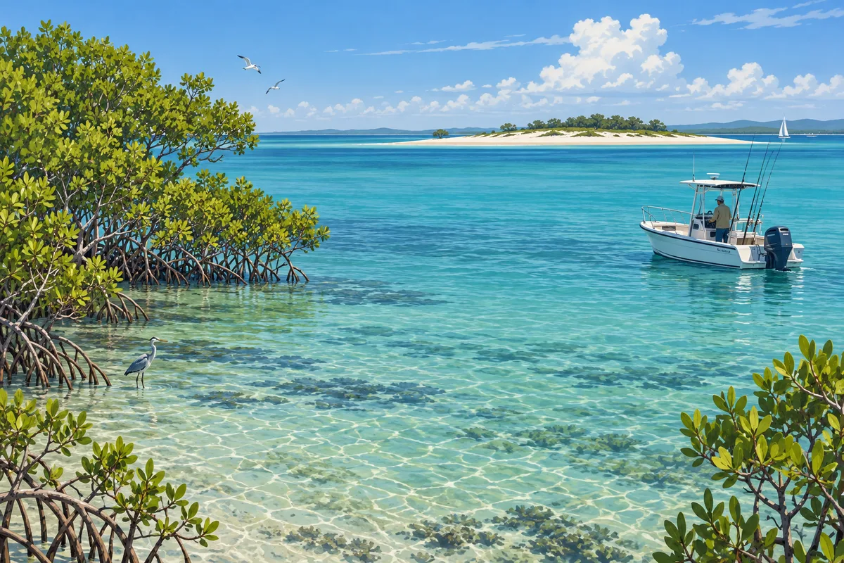 Illustration inspired by Moreton Bay & Brisbane River; not an exact location