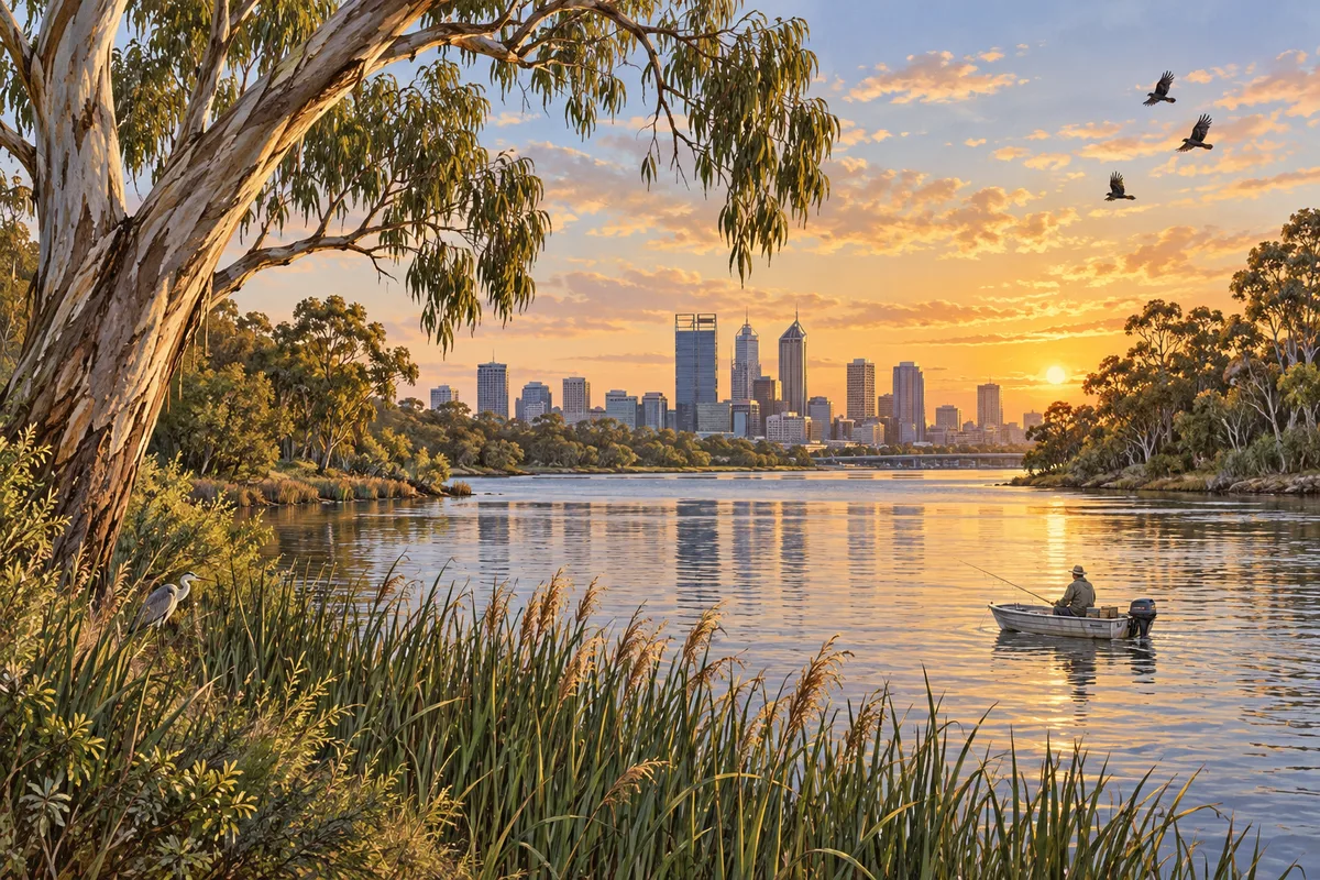 Illustration inspired by Perth, Swan & Canning; not an exact location